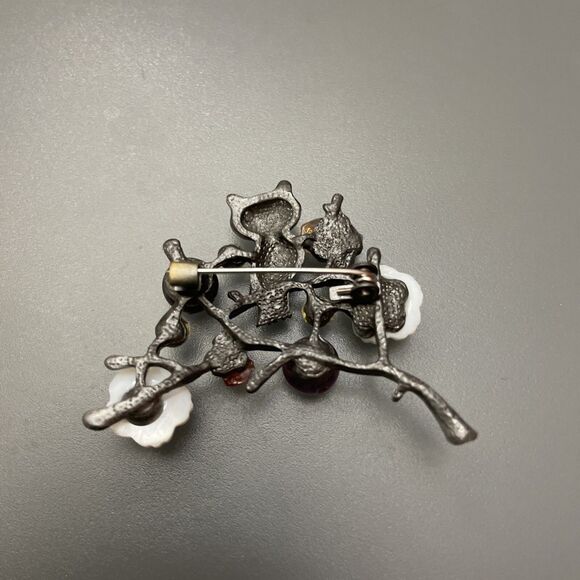 Owl On A Branch Brooch Natural Stone Flower Hijab Pin Costume Jewellery - Picture 8 of 9